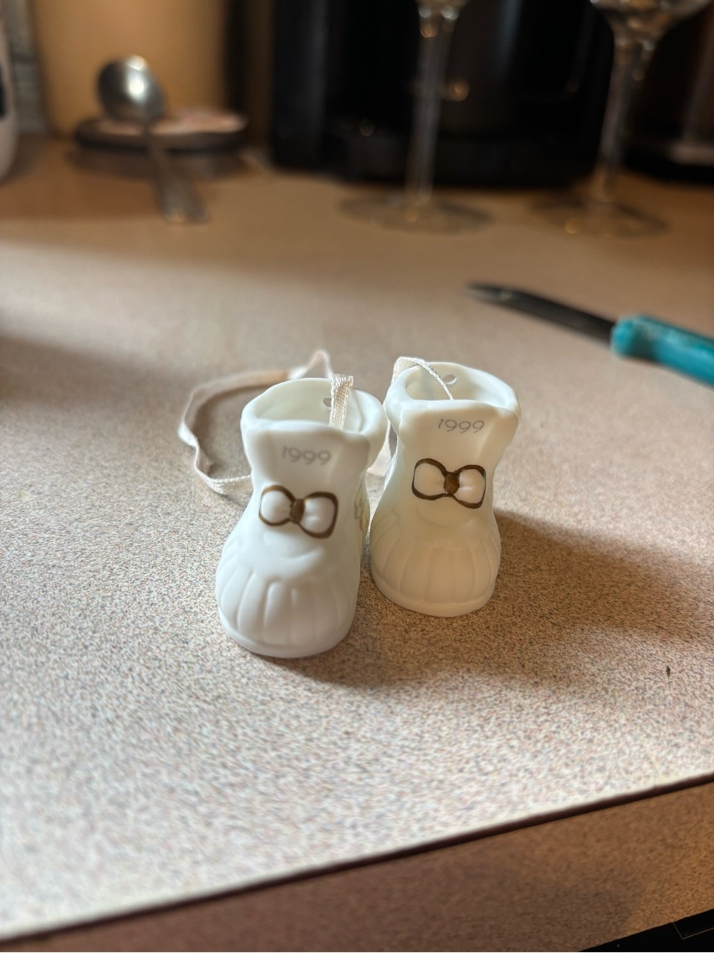 Enesco Precious Moments White Porcelain Baby Booties with Gold Accents - Picture 2 of 5